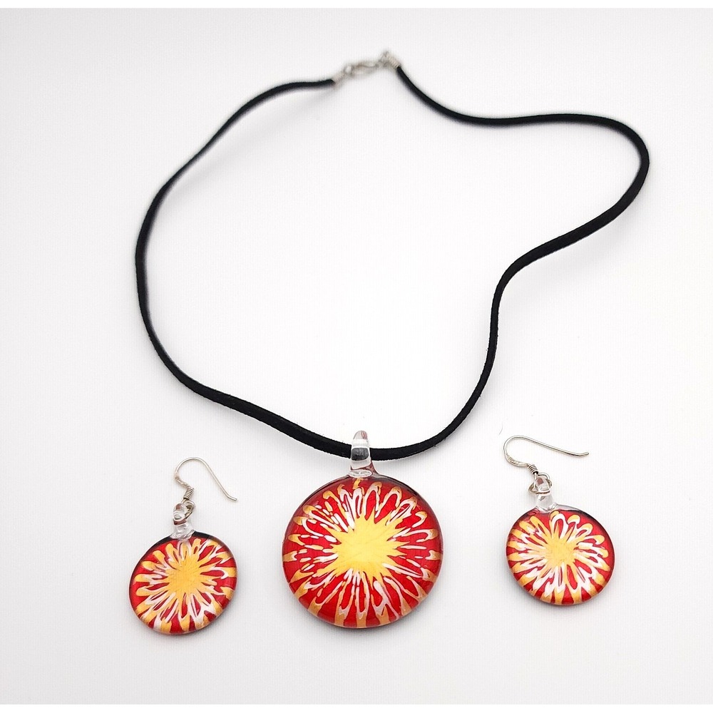 Handblown Glass Jewelry Set Multicolor Stardust Necklace‎ Earrings